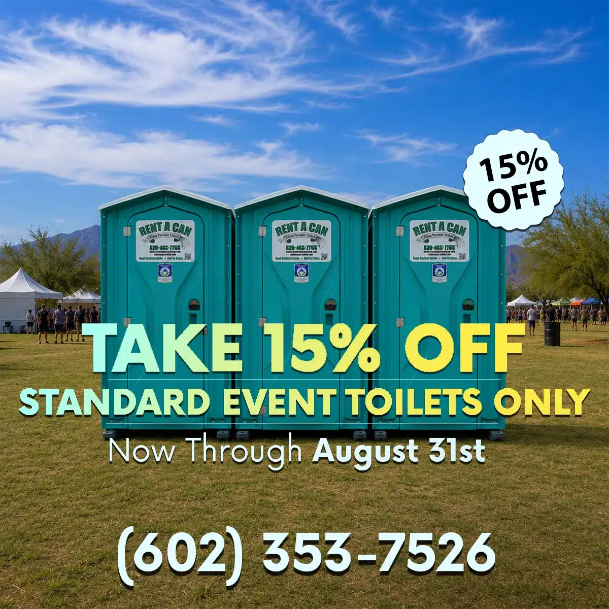 Standard event portable toilets az. 15% off